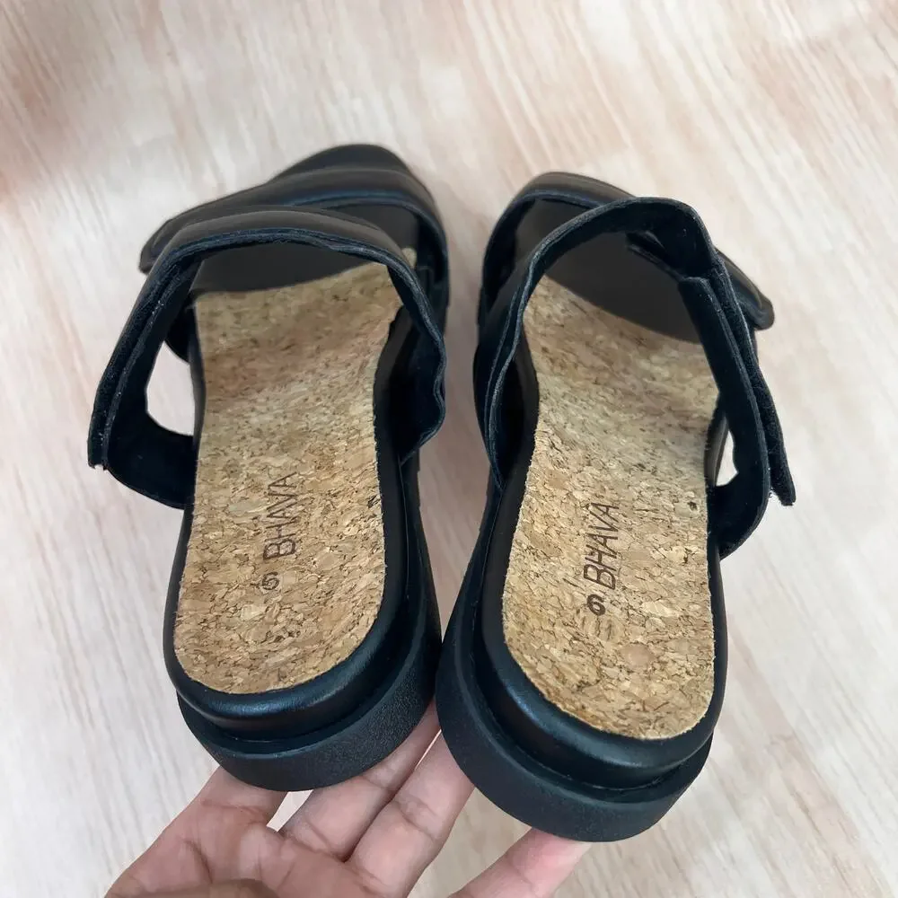 Bhava Vegan Leather Casual Sandal in Black Size 5